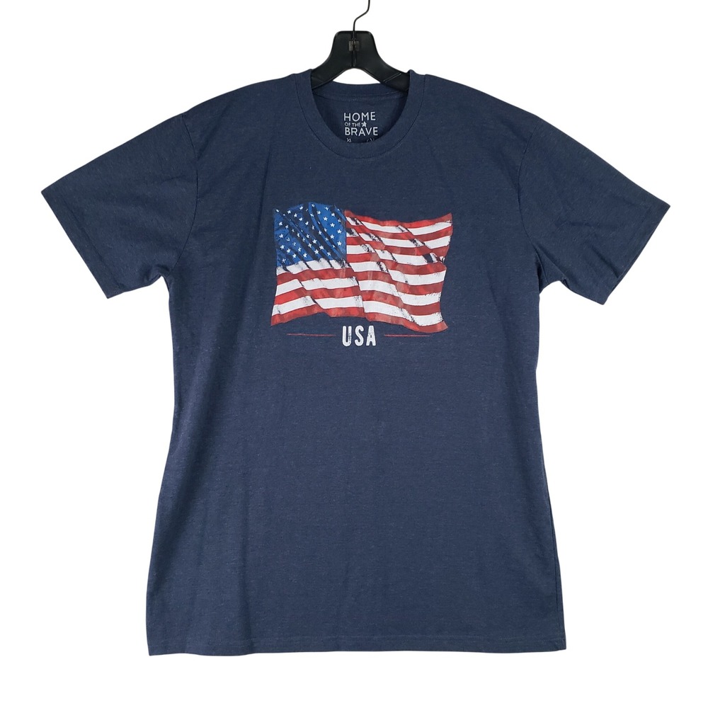 Home of the Brave T-Shirt Mens XL Navy Blue American Flags USA Patriotic Graphic